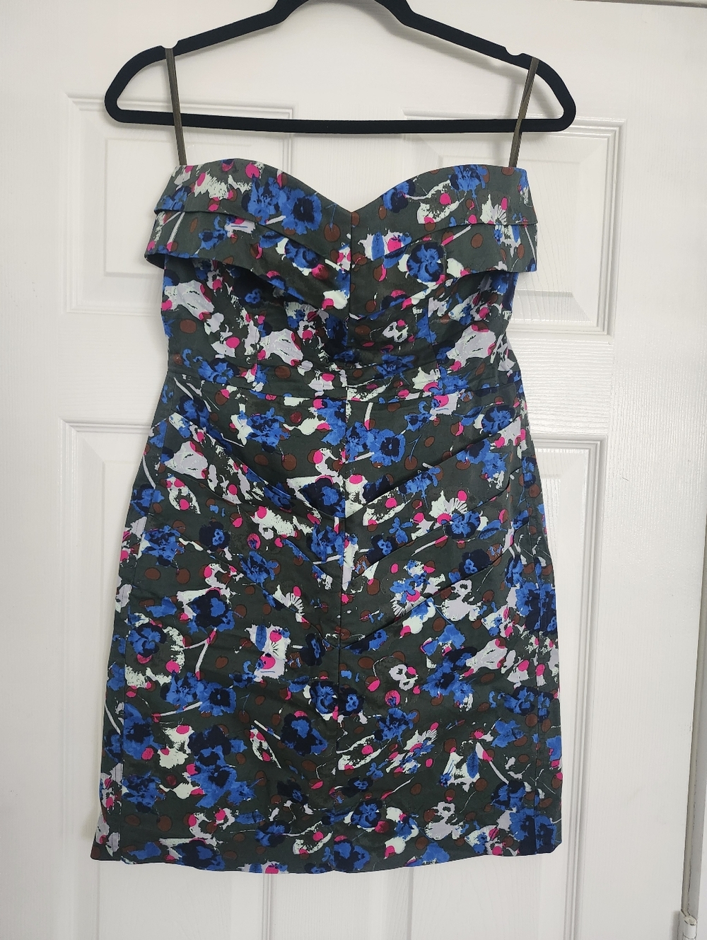 RACHEL Rachel Roy Olive Strapless Floral Ruffle Sheath Dress Size 8